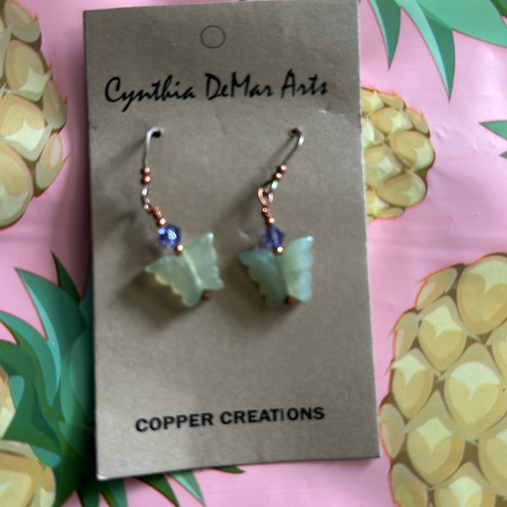 Sterling silver jade butterfly earrings